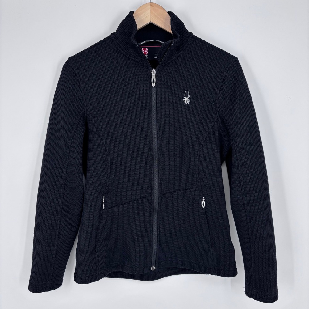 Spyder Core Sweater Full Zip Jacket Womens Large Black Knit Fleece Lined Top